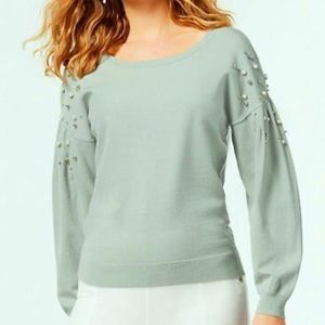 INC Pearl Embellished Crew Neck Sweater